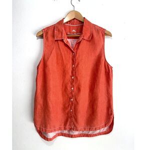 Tommy Bahama 100% linen button up shirt sleeveless summer beach vacation women L